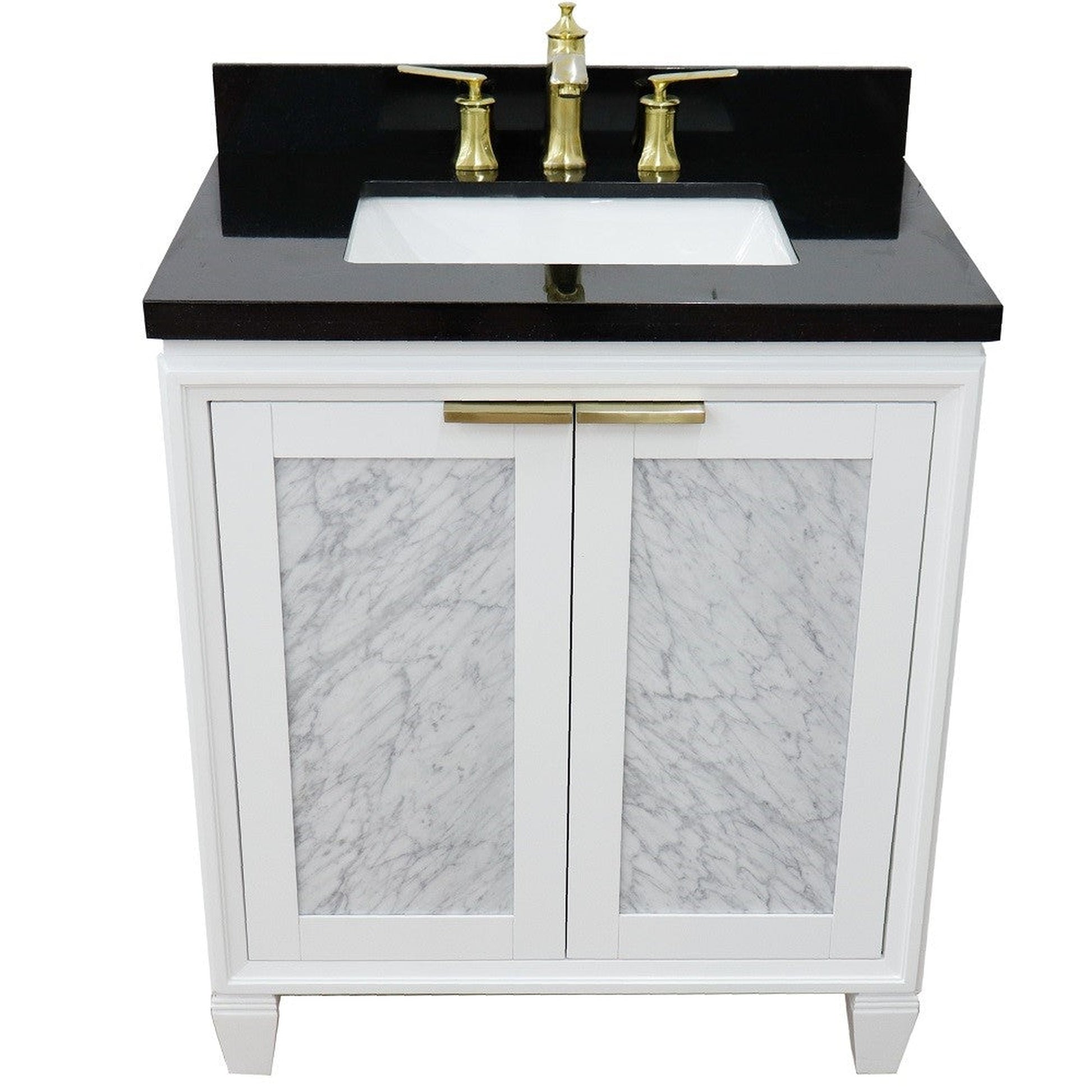 Bellaterra Home Trento 31" 2-Door 1-Drawer White Freestanding Vanity Set With Ceramic Undermount Rectangular Sink and Black Galaxy Granite Top