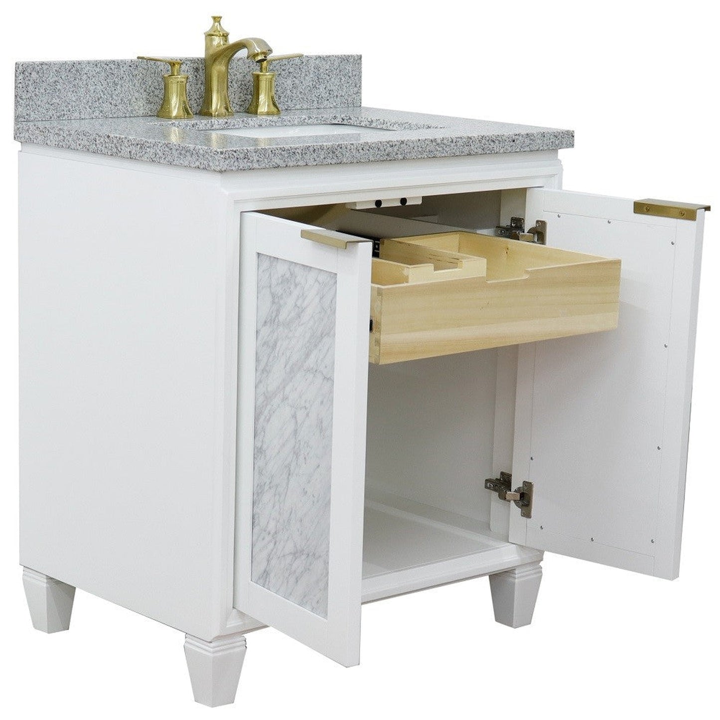 Bellaterra Home Trento 31" 2-Door 1-Drawer White Freestanding Vanity Set With Ceramic Undermount Rectangular Sink and Gray Granite Top