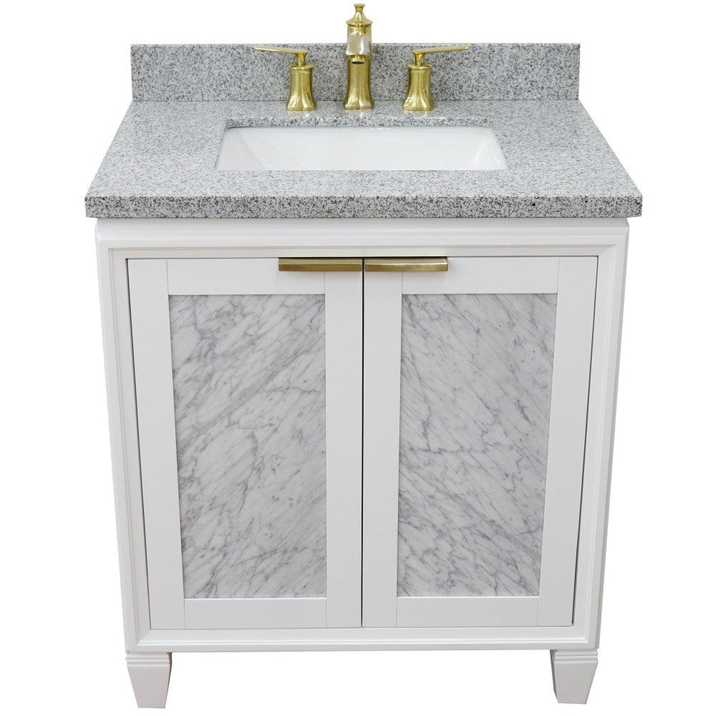 Bellaterra Home Trento 31" 2-Door 1-Drawer White Freestanding Vanity Set With Ceramic Undermount Rectangular Sink and Gray Granite Top