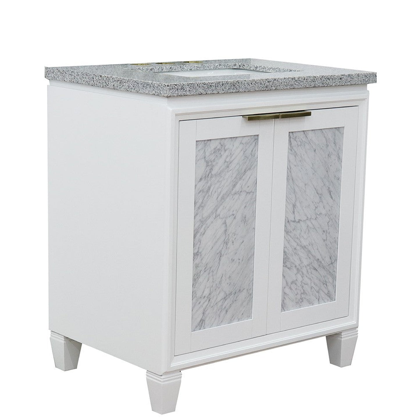 Bellaterra Home Trento 31" 2-Door 1-Drawer White Freestanding Vanity Set With Ceramic Undermount Rectangular Sink and Gray Granite Top