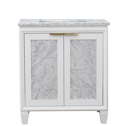 Bellaterra Home Trento 31" 2-Door 1-Drawer White Freestanding Vanity Set With Ceramic Undermount Rectangular Sink and White Carrara Marble Top