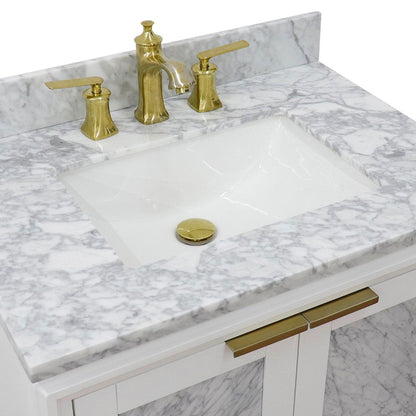 Bellaterra Home Trento 31" 2-Door 1-Drawer White Freestanding Vanity Set With Ceramic Undermount Rectangular Sink and White Carrara Marble Top
