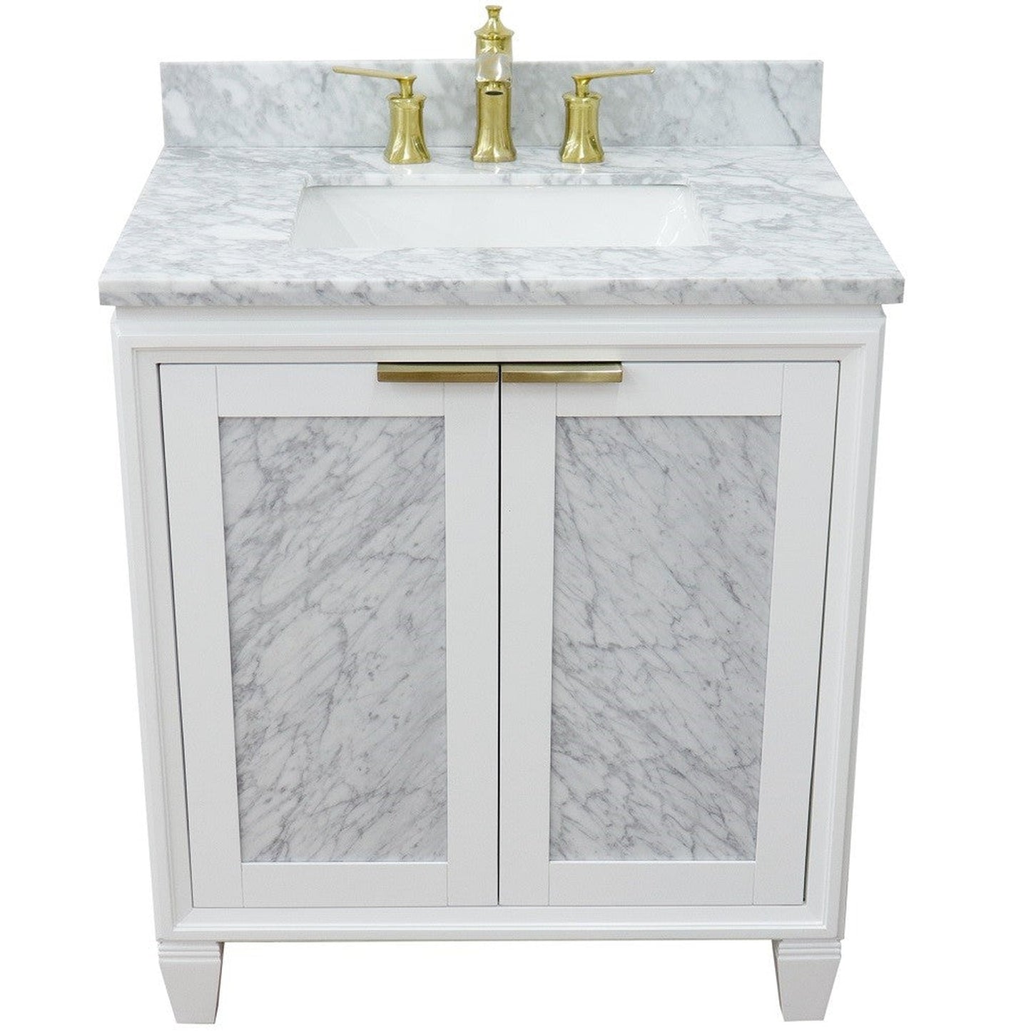 Bellaterra Home Trento 31" 2-Door 1-Drawer White Freestanding Vanity Set With Ceramic Undermount Rectangular Sink and White Carrara Marble Top