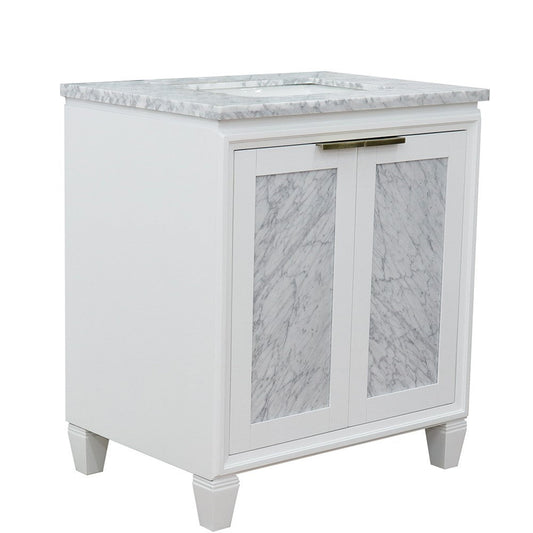 Bellaterra Home Trento 31" 2-Door 1-Drawer White Freestanding Vanity Set With Ceramic Undermount Rectangular Sink and White Carrara Marble Top