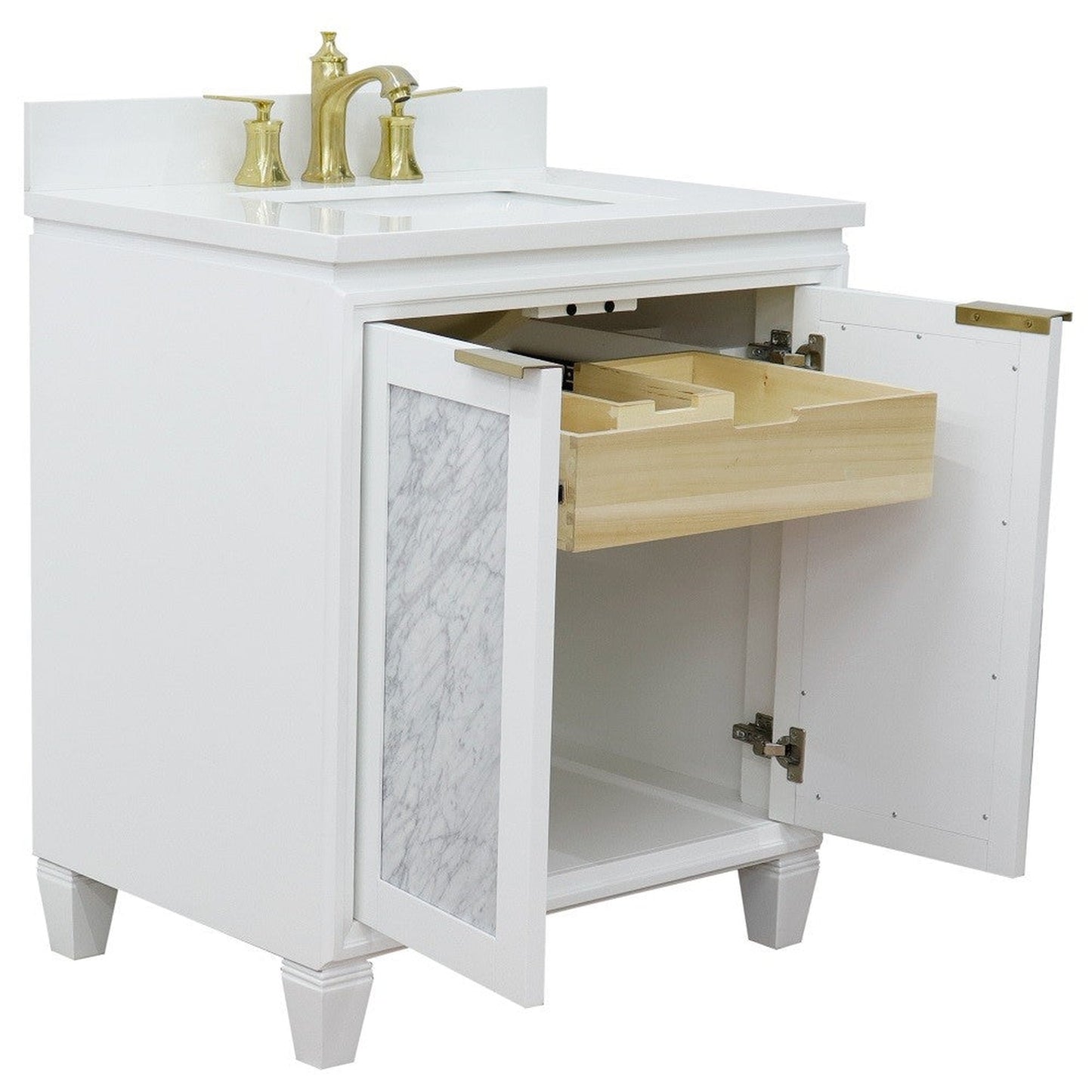 Bellaterra Home Trento 31" 2-Door 1-Drawer White Freestanding Vanity Set With Ceramic Undermount Rectangular Sink and White Quartz Top