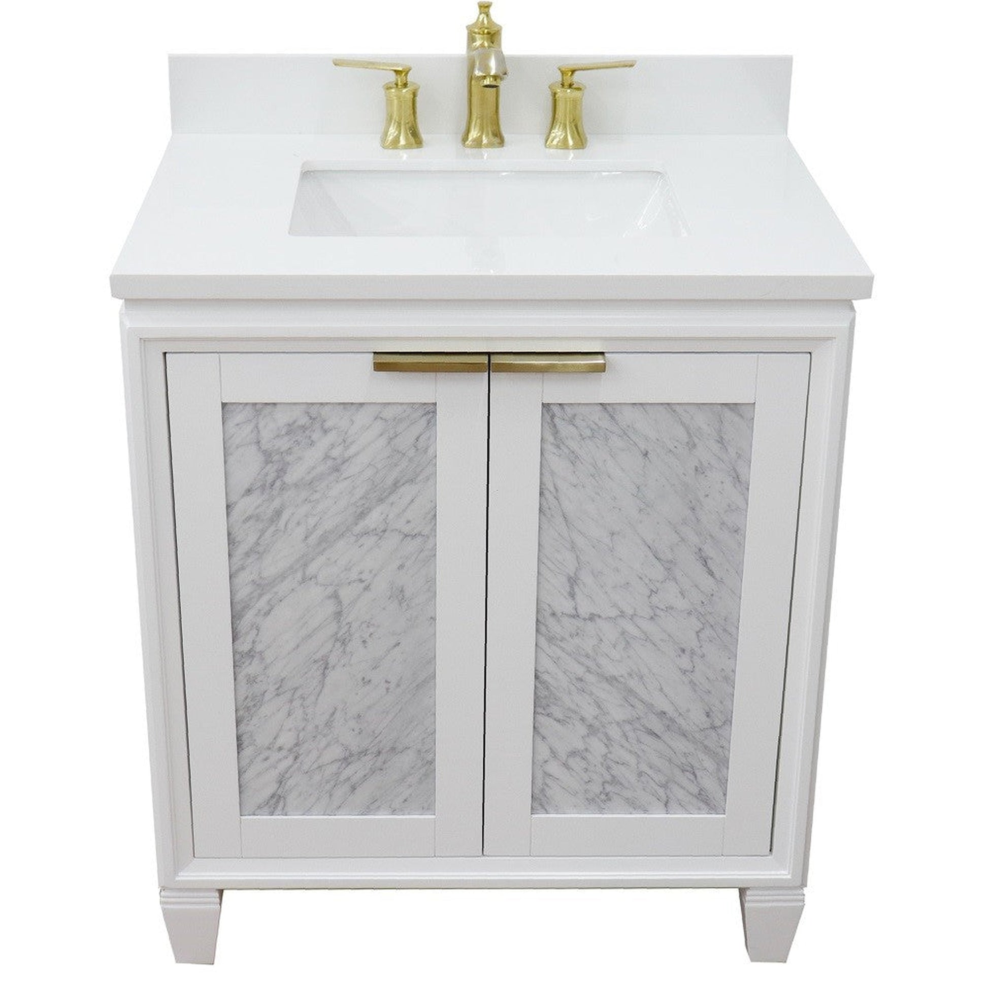 Bellaterra Home Trento 31" 2-Door 1-Drawer White Freestanding Vanity Set With Ceramic Undermount Rectangular Sink and White Quartz Top