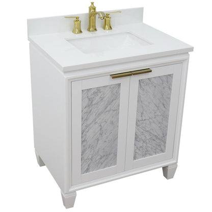 Bellaterra Home Trento 31" 2-Door 1-Drawer White Freestanding Vanity Set With Ceramic Undermount Rectangular Sink and White Quartz Top