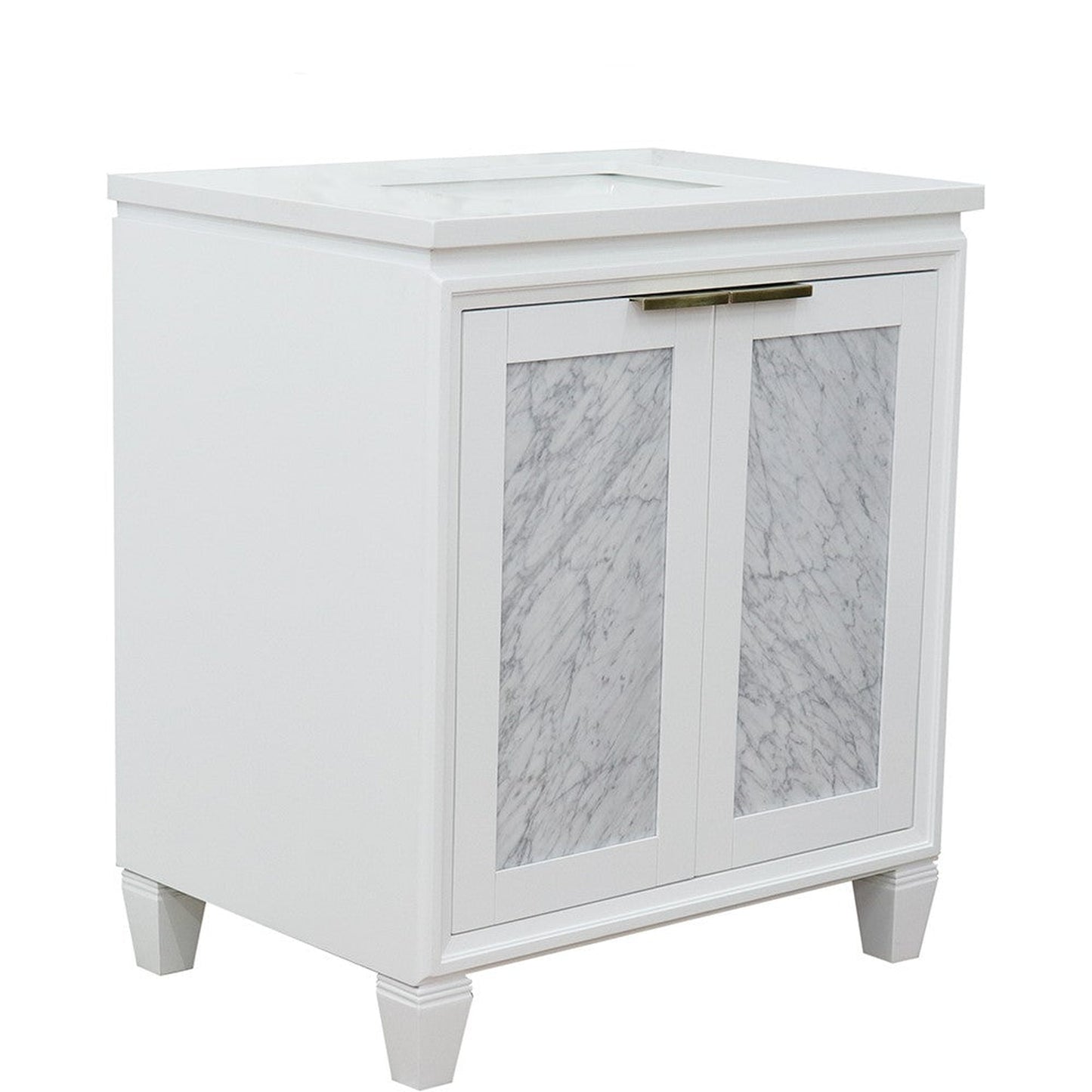 Bellaterra Home Trento 31" 2-Door 1-Drawer White Freestanding Vanity Set With Ceramic Undermount Rectangular Sink and White Quartz Top