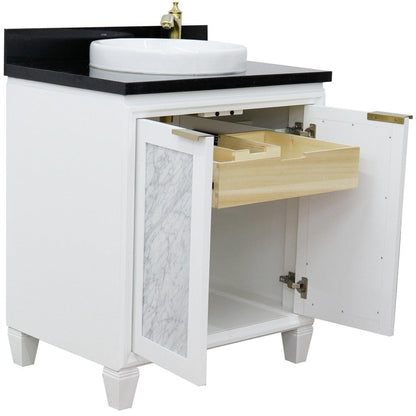 Bellaterra Home Trento 31" 2-Door 1-Drawer White Freestanding Vanity Set With Ceramic Vessel Sink and Black Galaxy Granite Top