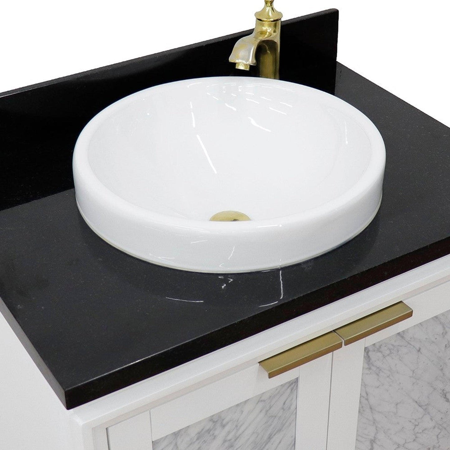 Bellaterra Home Trento 31" 2-Door 1-Drawer White Freestanding Vanity Set With Ceramic Vessel Sink and Black Galaxy Granite Top