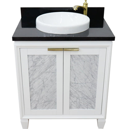 Bellaterra Home Trento 31" 2-Door 1-Drawer White Freestanding Vanity Set With Ceramic Vessel Sink and Black Galaxy Granite Top