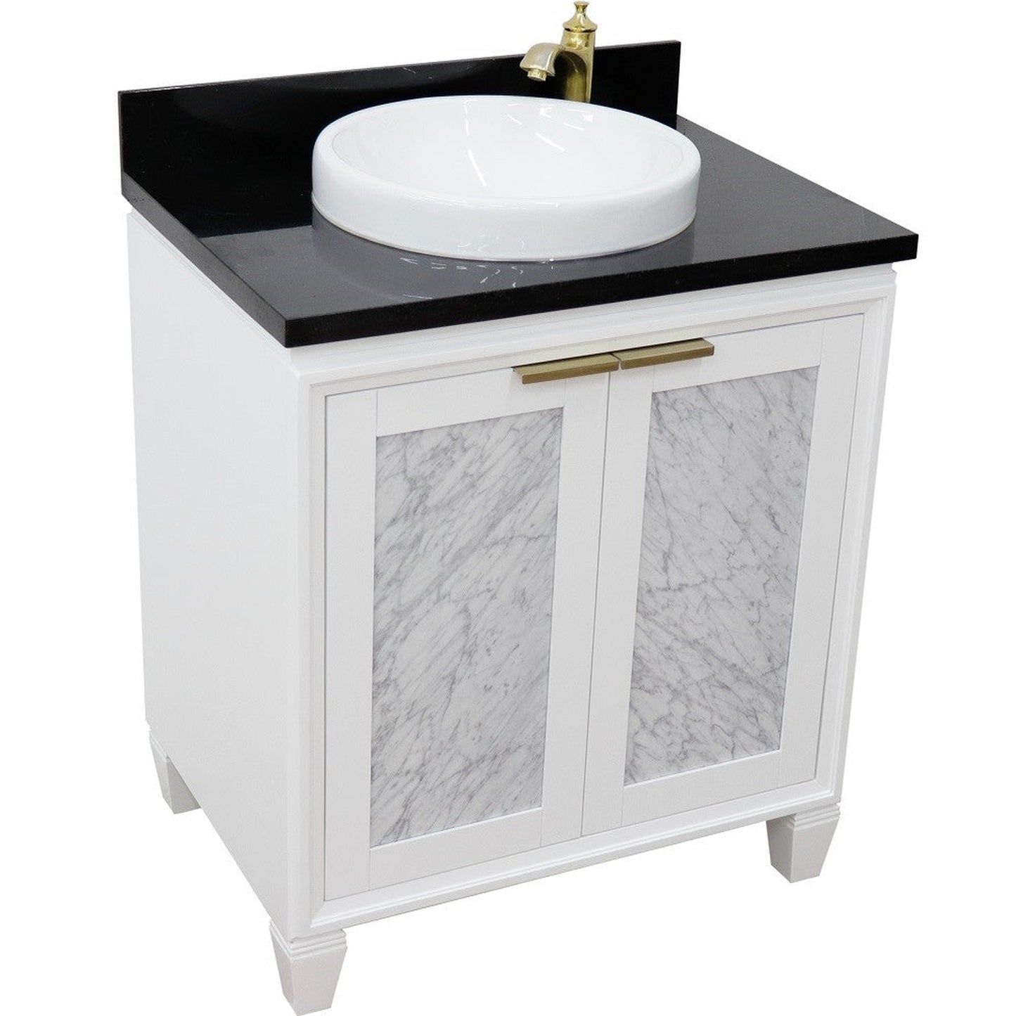 Bellaterra Home Trento 31" 2-Door 1-Drawer White Freestanding Vanity Set With Ceramic Vessel Sink and Black Galaxy Granite Top