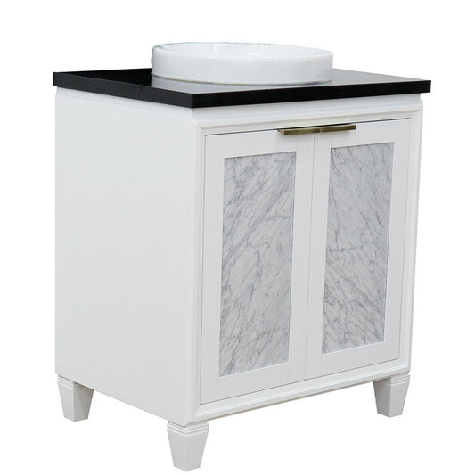 Bellaterra Home Trento 31" 2-Door 1-Drawer White Freestanding Vanity Set With Ceramic Vessel Sink and Black Galaxy Granite Top