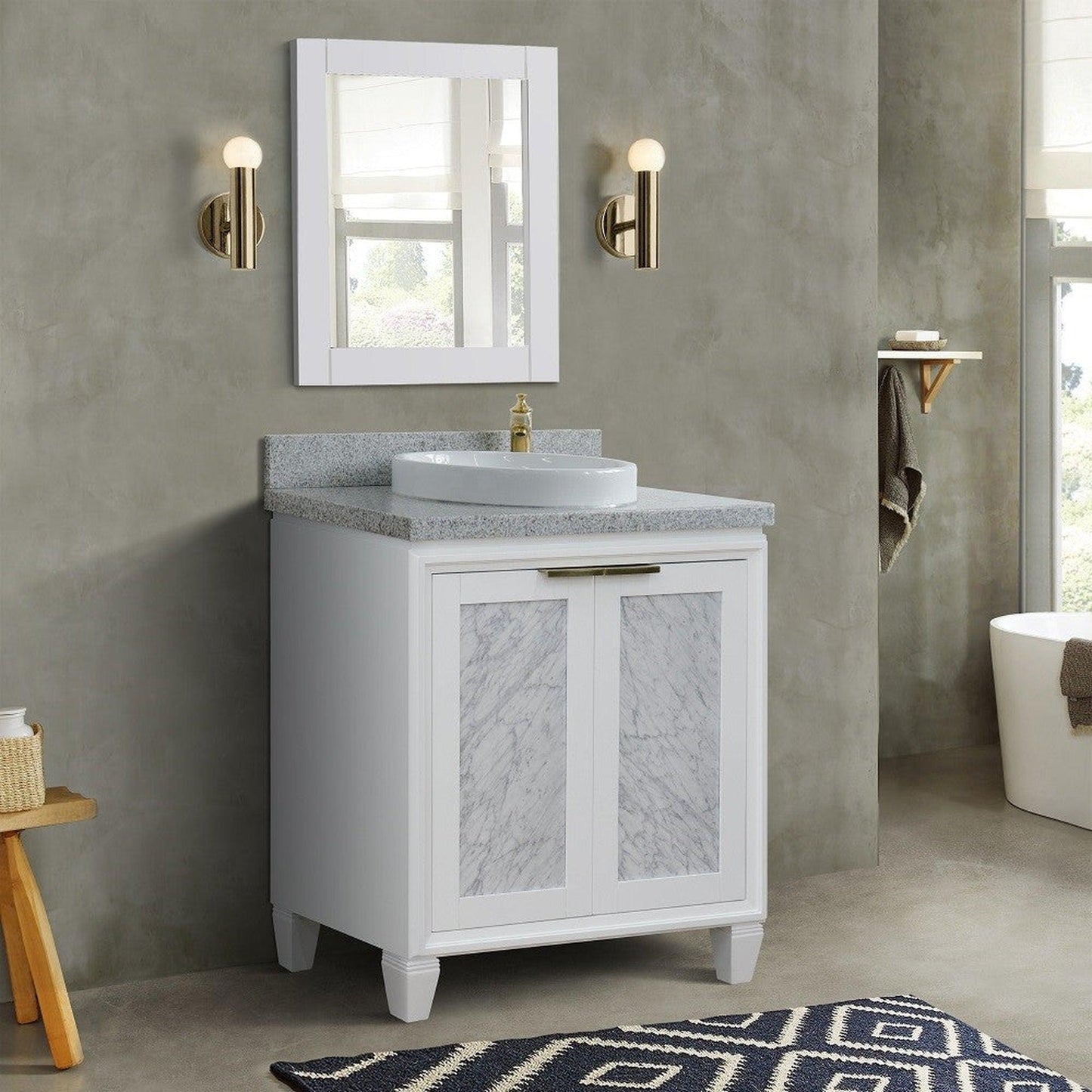 Bellaterra Home Trento 31" 2-Door 1-Drawer White Freestanding Vanity Set With Ceramic Vessel Sink and Gray Granite Top