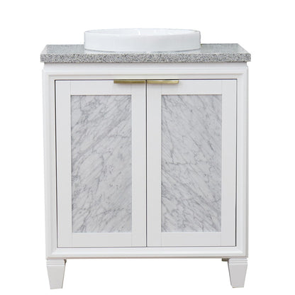 Bellaterra Home Trento 31" 2-Door 1-Drawer White Freestanding Vanity Set With Ceramic Vessel Sink and Gray Granite Top