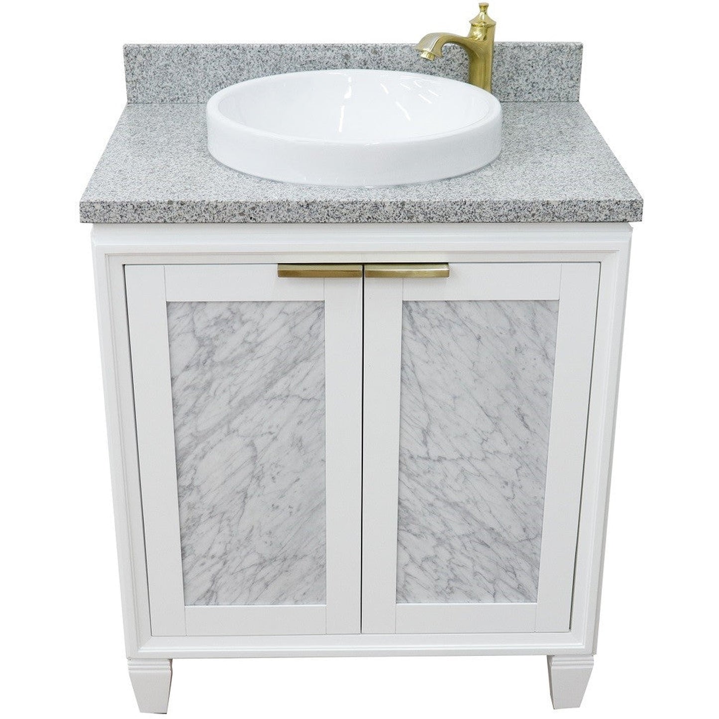 Bellaterra Home Trento 31" 2-Door 1-Drawer White Freestanding Vanity Set With Ceramic Vessel Sink and Gray Granite Top