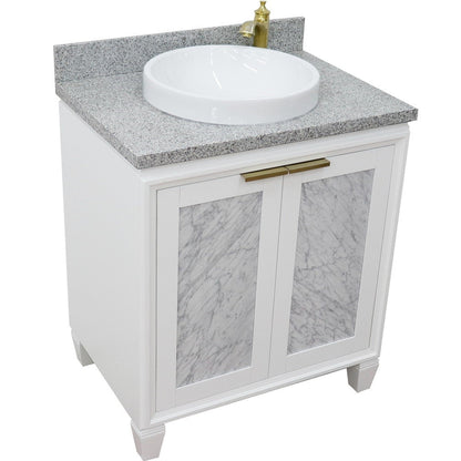 Bellaterra Home Trento 31" 2-Door 1-Drawer White Freestanding Vanity Set With Ceramic Vessel Sink and Gray Granite Top