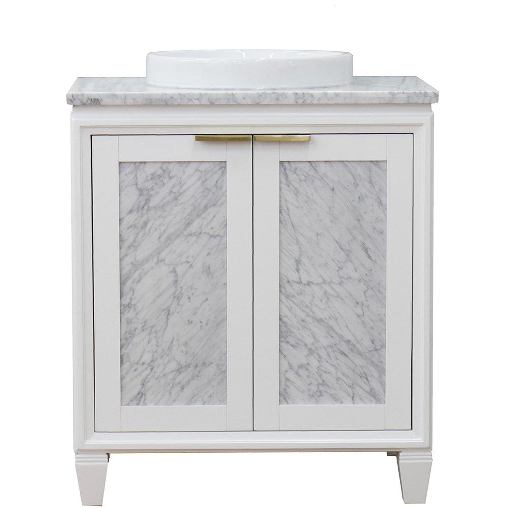 Bellaterra Home Trento 31" 2-Door 1-Drawer White Freestanding Vanity Set With Ceramic Vessel Sink and White Carrara Marble Top