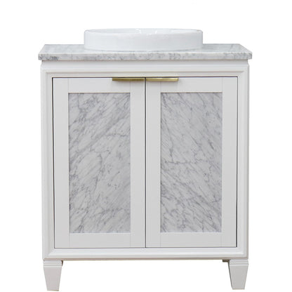 Bellaterra Home Trento 31" 2-Door 1-Drawer White Freestanding Vanity Set With Ceramic Vessel Sink and White Carrara Marble Top