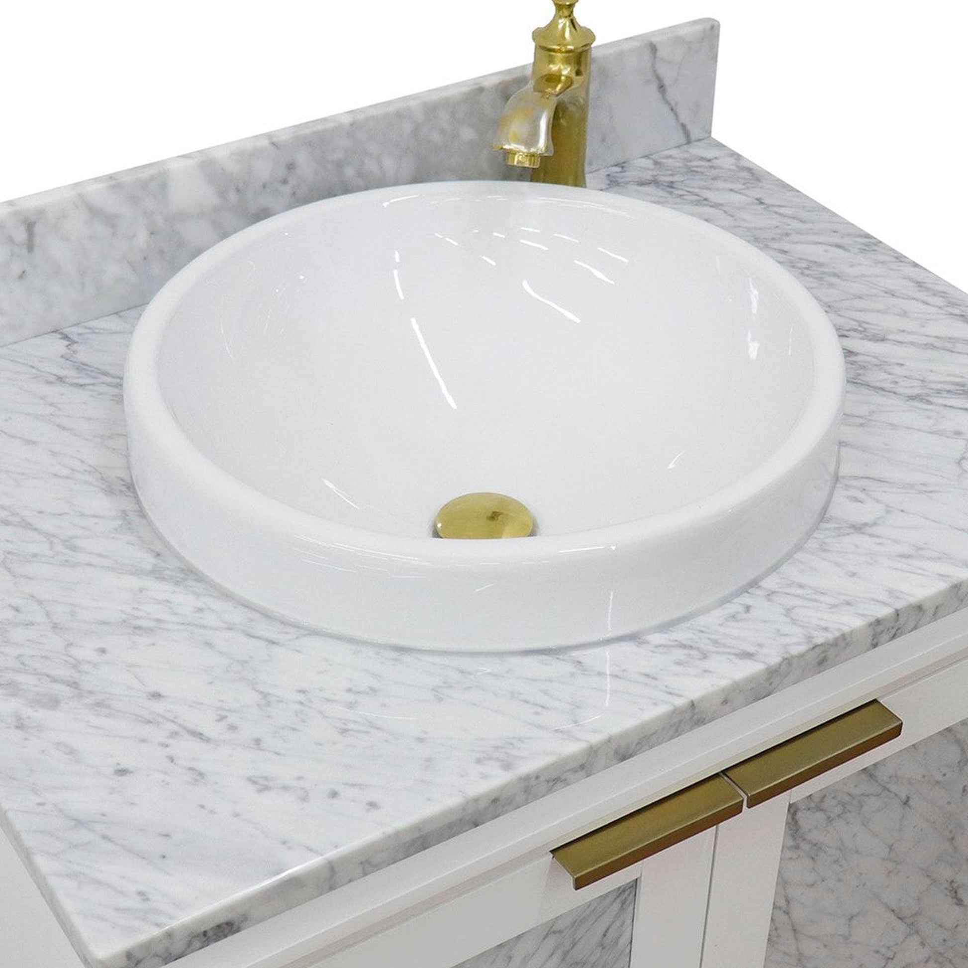 Bellaterra Home Trento 31" 2-Door 1-Drawer White Freestanding Vanity Set With Ceramic Vessel Sink and White Carrara Marble Top