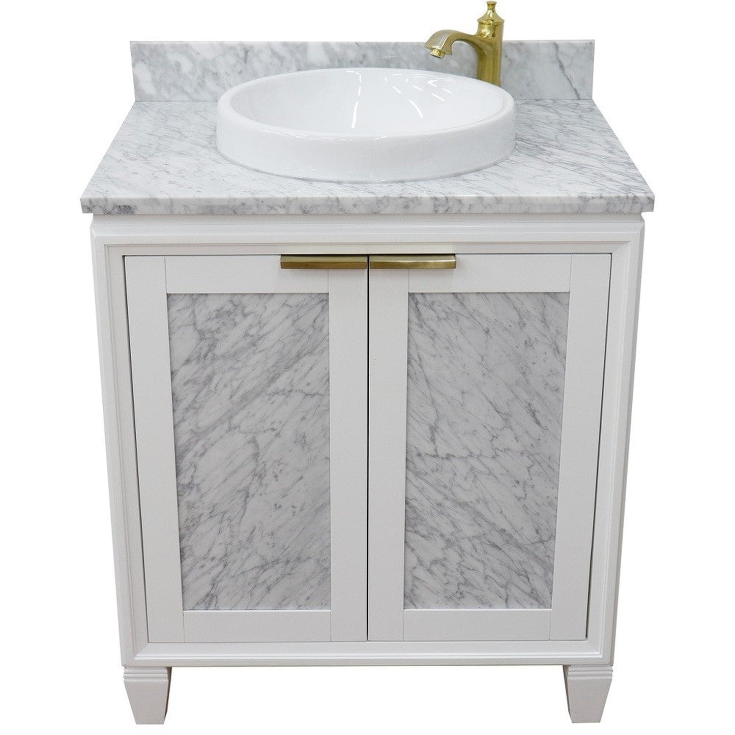 Bellaterra Home Trento 31" 2-Door 1-Drawer White Freestanding Vanity Set With Ceramic Vessel Sink and White Carrara Marble Top