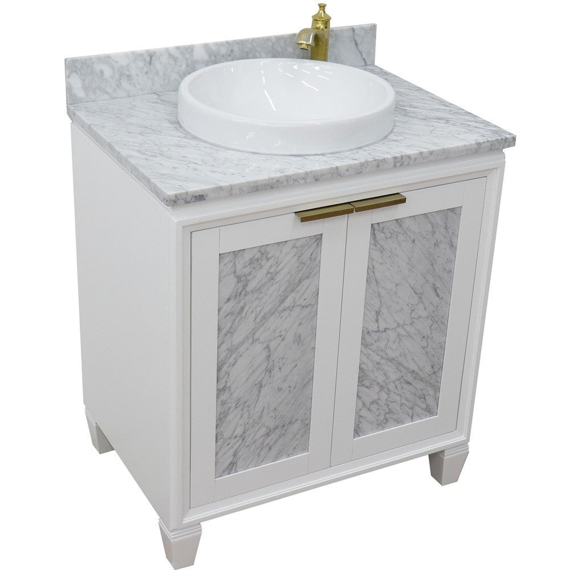 Bellaterra Home Trento 31" 2-Door 1-Drawer White Freestanding Vanity Set With Ceramic Vessel Sink and White Carrara Marble Top