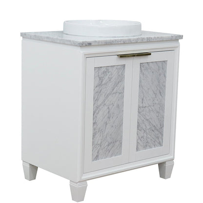 Bellaterra Home Trento 31" 2-Door 1-Drawer White Freestanding Vanity Set With Ceramic Vessel Sink and White Carrara Marble Top