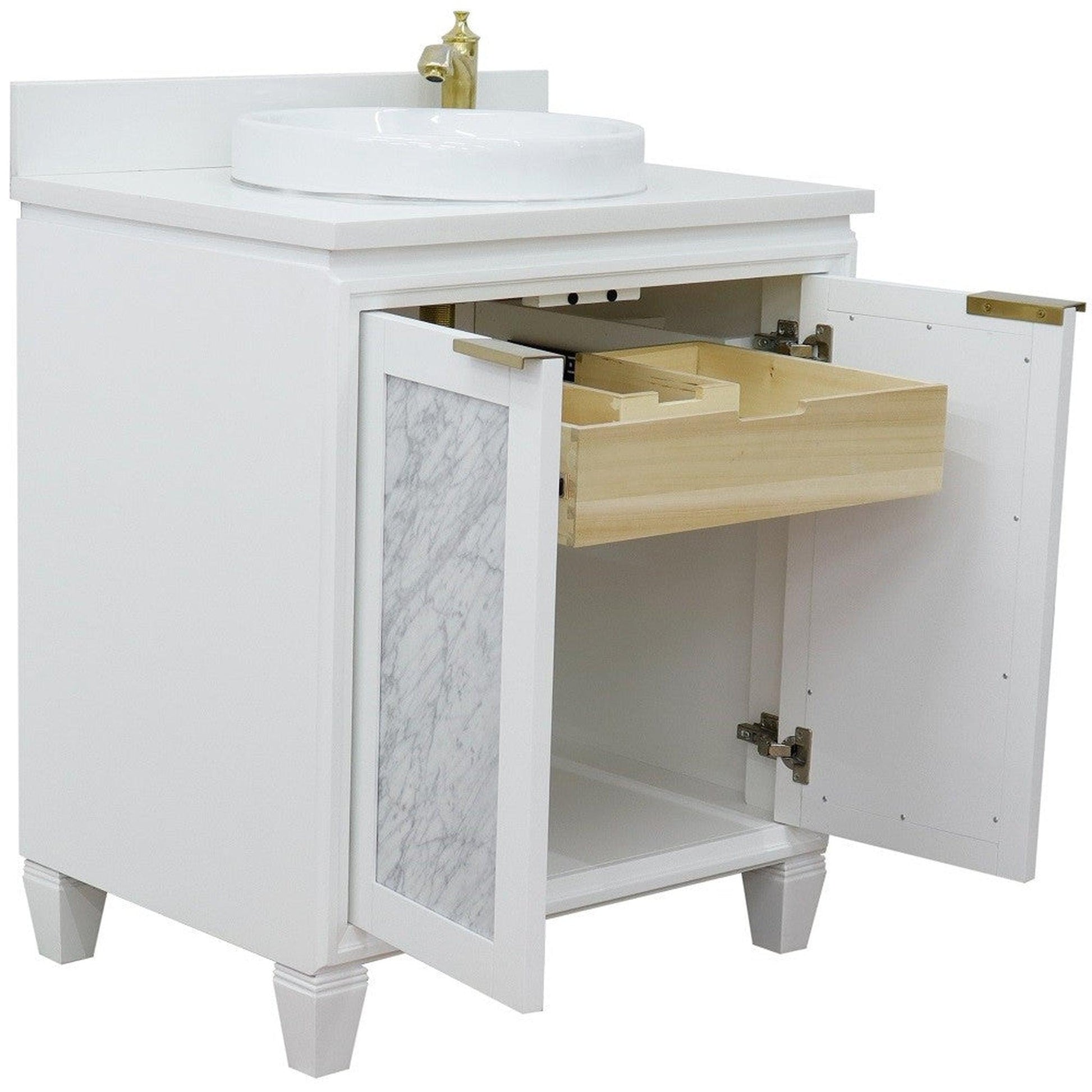 Bellaterra Home Trento 31" 2-Door 1-Drawer White Freestanding Vanity Set With Ceramic Vessel Sink and White Quartz Top