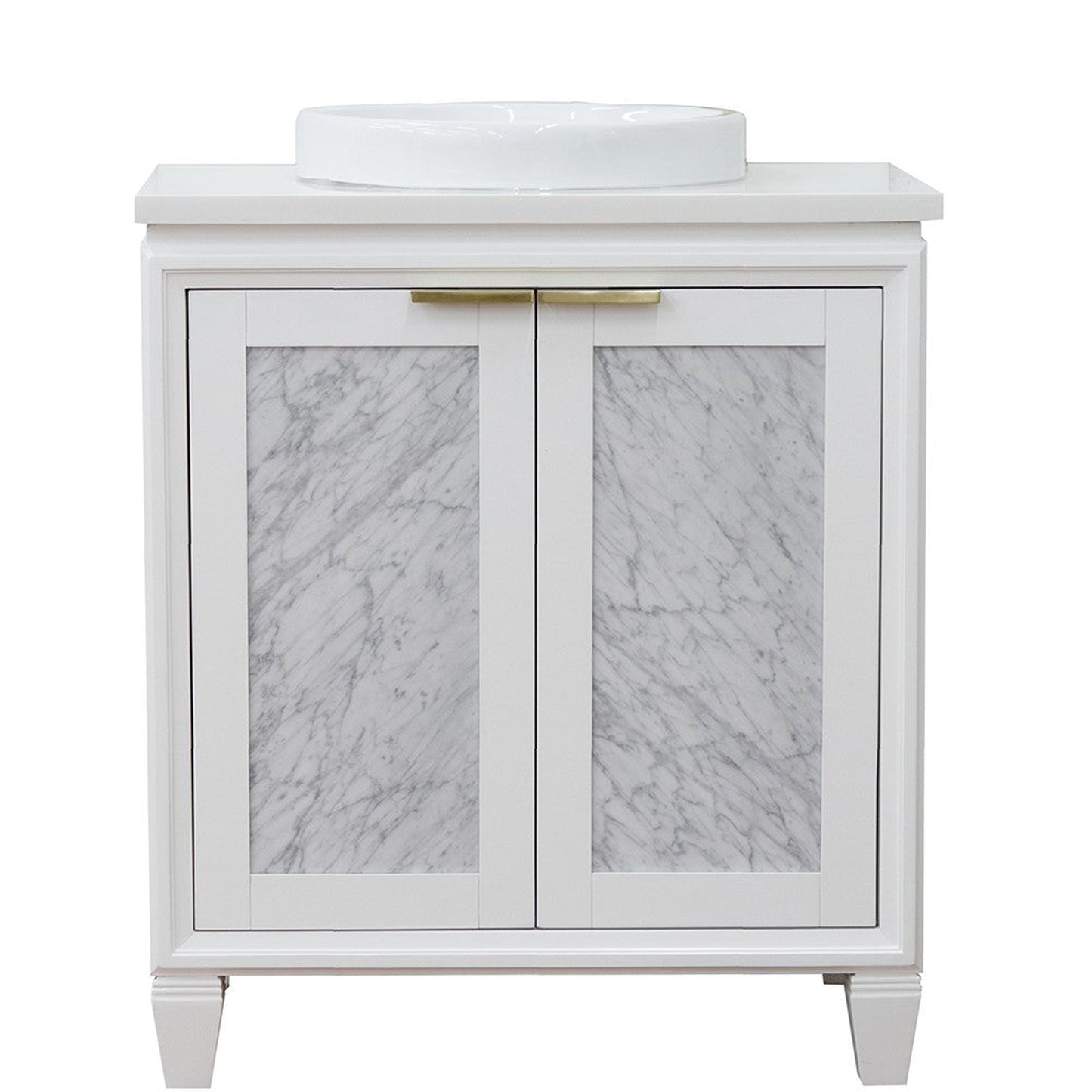 Bellaterra Home Trento 31" 2-Door 1-Drawer White Freestanding Vanity Set With Ceramic Vessel Sink and White Quartz Top