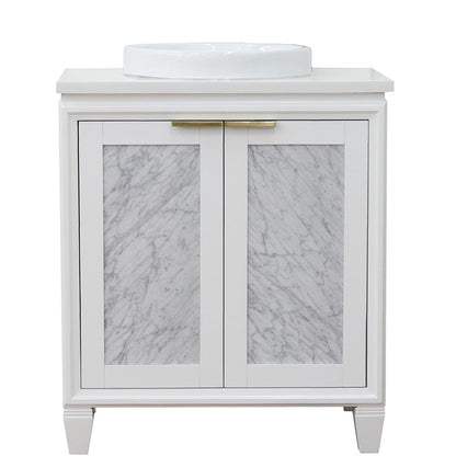 Bellaterra Home Trento 31" 2-Door 1-Drawer White Freestanding Vanity Set With Ceramic Vessel Sink and White Quartz Top