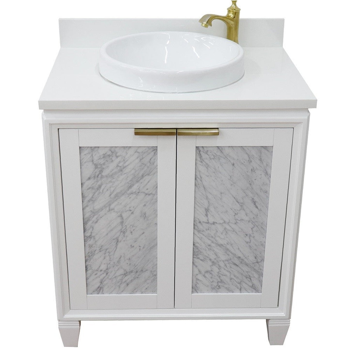 Bellaterra Home Trento 31" 2-Door 1-Drawer White Freestanding Vanity Set With Ceramic Vessel Sink and White Quartz Top