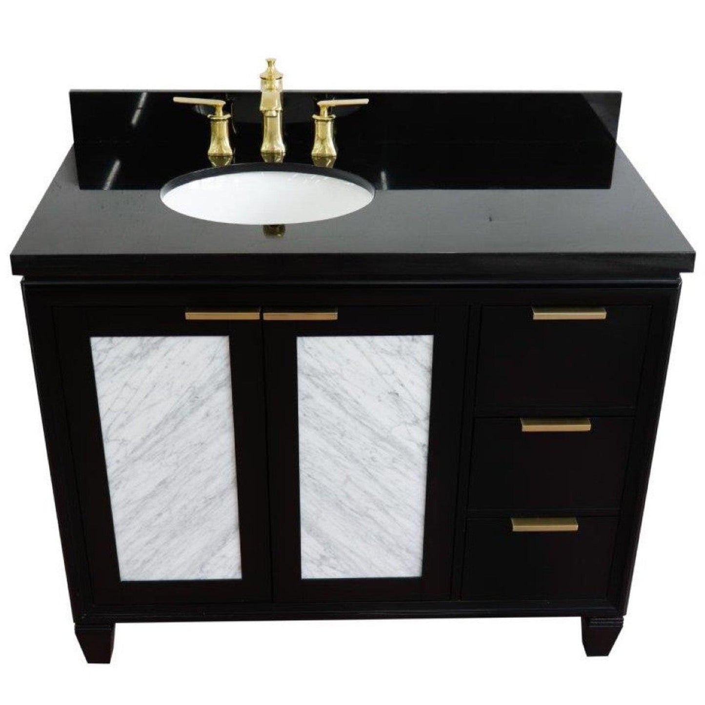 Bellaterra Home Trento 43" 2-Door 3-Drawer Black Freestanding Vanity Set With Ceramic Left Undermount Oval Sink and Black Galaxy Granite Top, and Left Door Cabinet