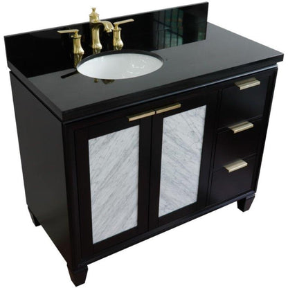 Bellaterra Home Trento 43" 2-Door 3-Drawer Black Freestanding Vanity Set With Ceramic Left Undermount Oval Sink and Black Galaxy Granite Top, and Left Door Cabinet