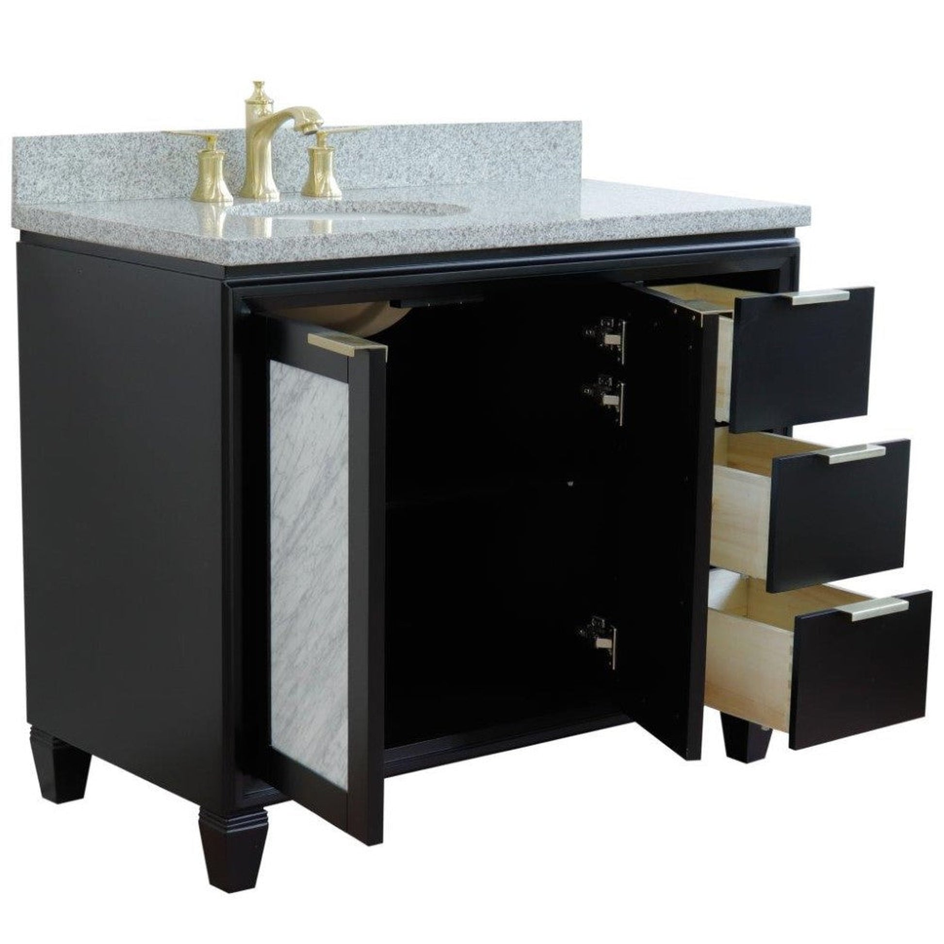 Bellaterra Home Trento 43" 2-Door 3-Drawer Black Freestanding Vanity Set With Ceramic Left Undermount Oval Sink and Gray Granite Top, and Left Door Cabinet
