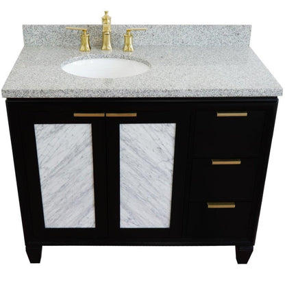 Bellaterra Home Trento 43" 2-Door 3-Drawer Black Freestanding Vanity Set With Ceramic Left Undermount Oval Sink and Gray Granite Top, and Left Door Cabinet