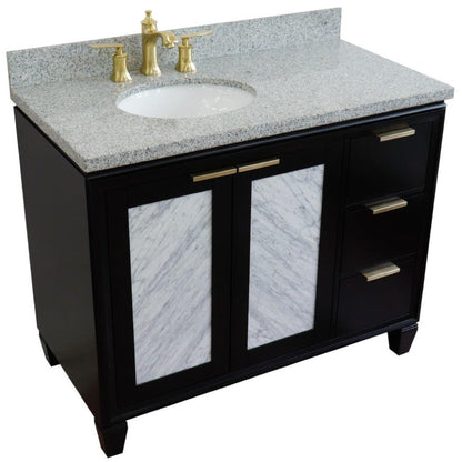 Bellaterra Home Trento 43" 2-Door 3-Drawer Black Freestanding Vanity Set With Ceramic Left Undermount Oval Sink and Gray Granite Top, and Left Door Cabinet