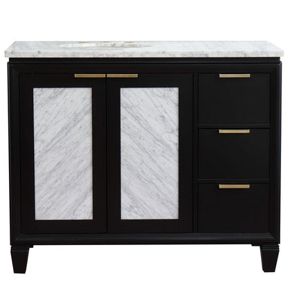 Bellaterra Home Trento 43" 2-Door 3-Drawer Black Freestanding Vanity Set With Ceramic Left Undermount Oval Sink and White Carrara Marble Top, and Left Door Cabinet