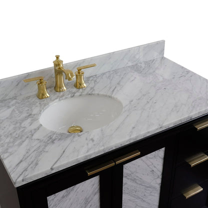 Bellaterra Home Trento 43" 2-Door 3-Drawer Black Freestanding Vanity Set With Ceramic Left Undermount Oval Sink and White Carrara Marble Top, and Left Door Cabinet