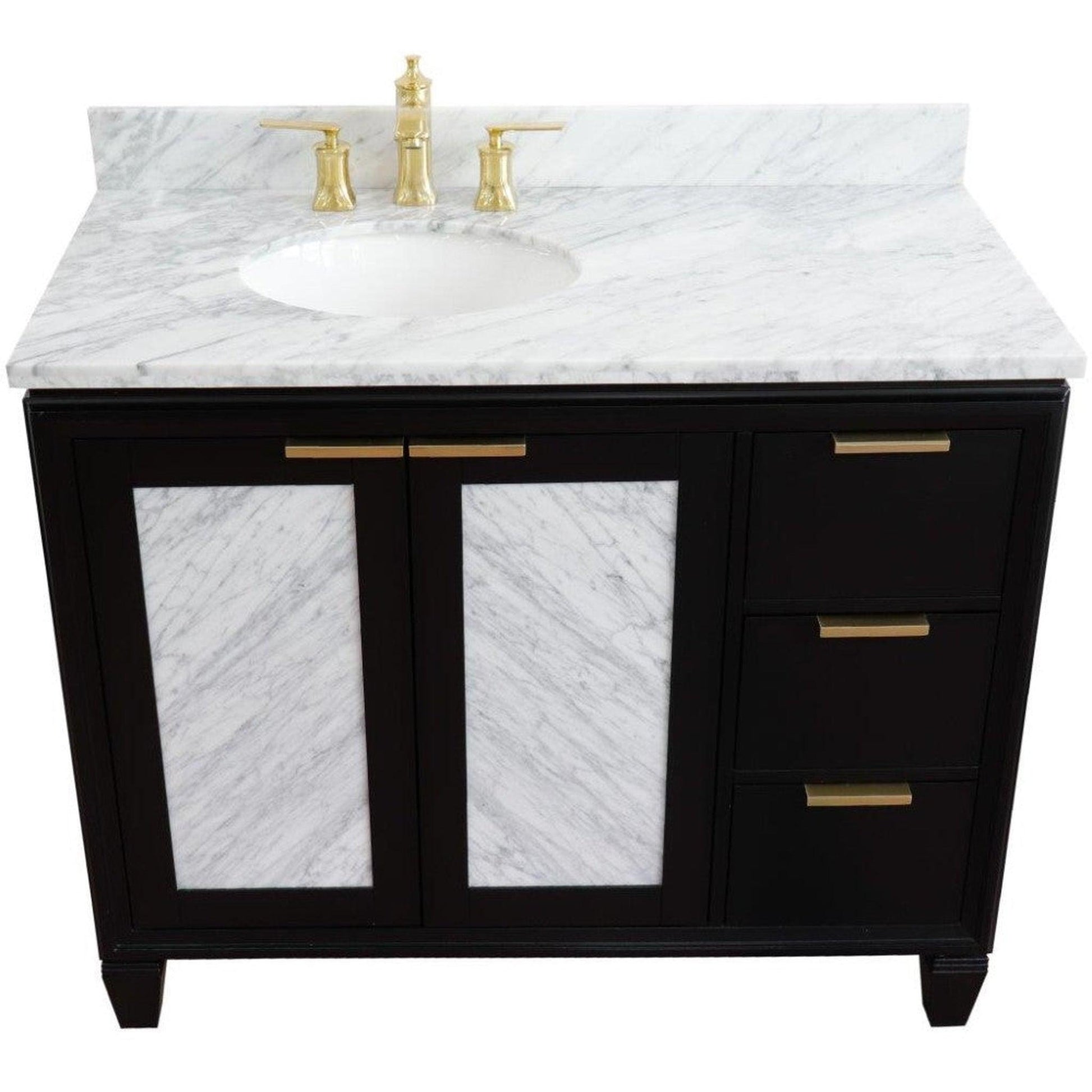 Bellaterra Home Trento 43" 2-Door 3-Drawer Black Freestanding Vanity Set With Ceramic Left Undermount Oval Sink and White Carrara Marble Top, and Left Door Cabinet