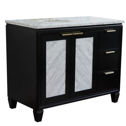 Bellaterra Home Trento 43" 2-Door 3-Drawer Black Freestanding Vanity Set With Ceramic Left Undermount Oval Sink and White Carrara Marble Top, and Left Door Cabinet