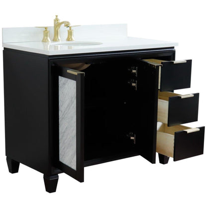 Bellaterra Home Trento 43" 2-Door 3-Drawer Black Freestanding Vanity Set With Ceramic Left Undermount Oval Sink and White Quartz Top, and Left Door Cabinet