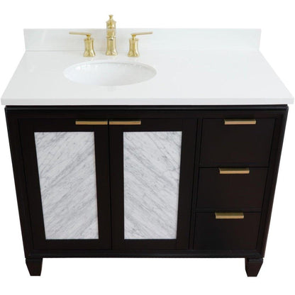 Bellaterra Home Trento 43" 2-Door 3-Drawer Black Freestanding Vanity Set With Ceramic Left Undermount Oval Sink and White Quartz Top, and Left Door Cabinet