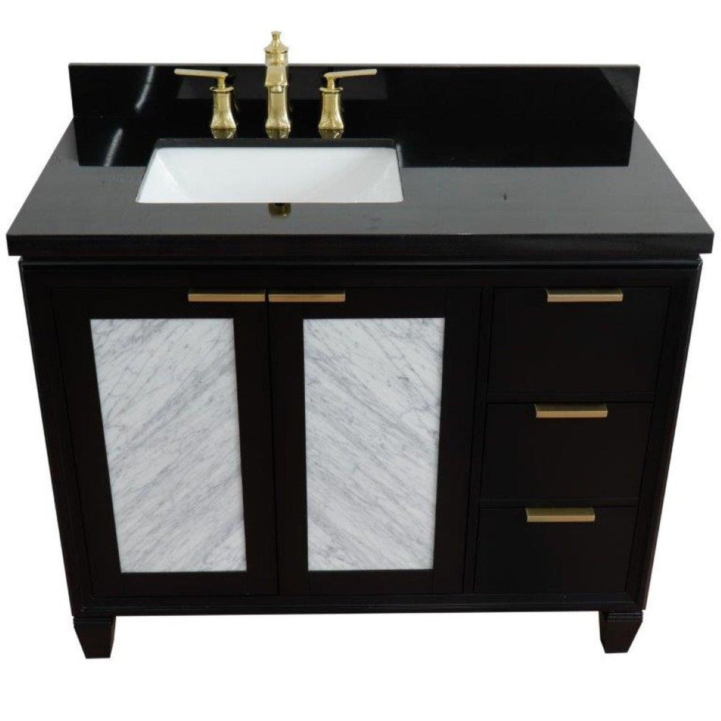 Bellaterra Home Trento 43" 2-Door 3-Drawer Black Freestanding Vanity Set With Ceramic Left Undermount Rectangular Sink and Black Galaxy Granite Top, and Left Door Cabinet