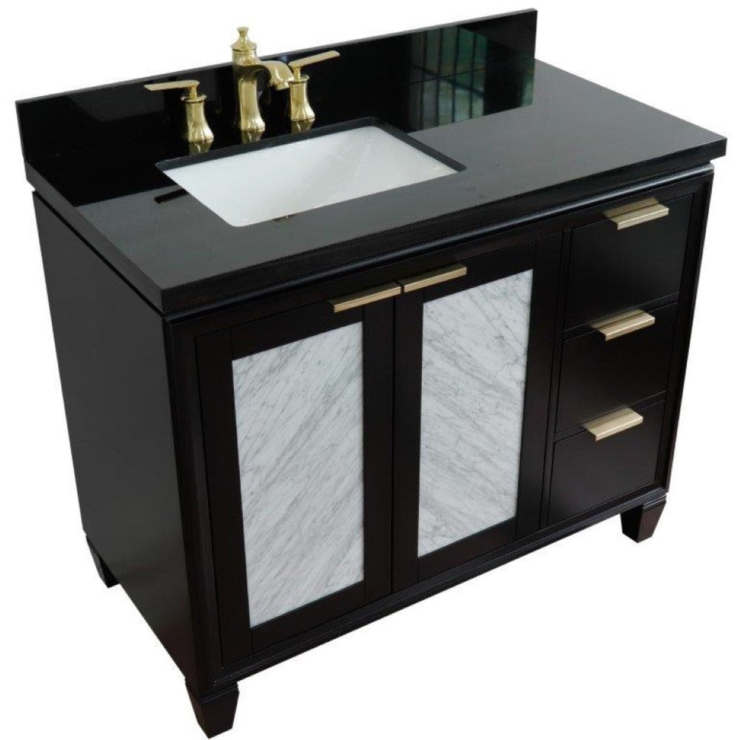 Bellaterra Home Trento 43" 2-Door 3-Drawer Black Freestanding Vanity Set With Ceramic Left Undermount Rectangular Sink and Black Galaxy Granite Top, and Left Door Cabinet