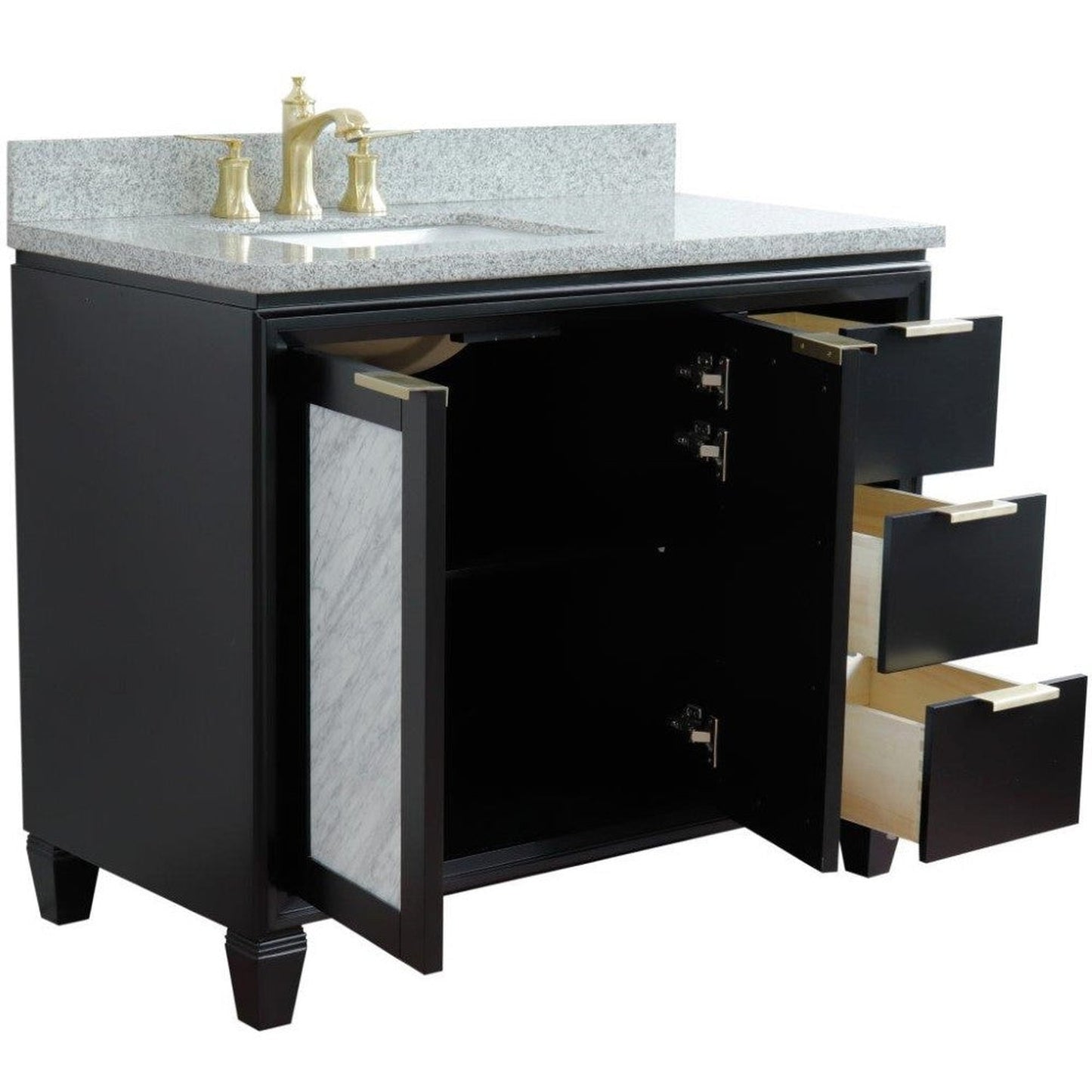 Bellaterra Home Trento 43" 2-Door 3-Drawer Black Freestanding Vanity Set With Ceramic Left Undermount Rectangular Sink and Gray Granite Top, and Left Door Cabinet