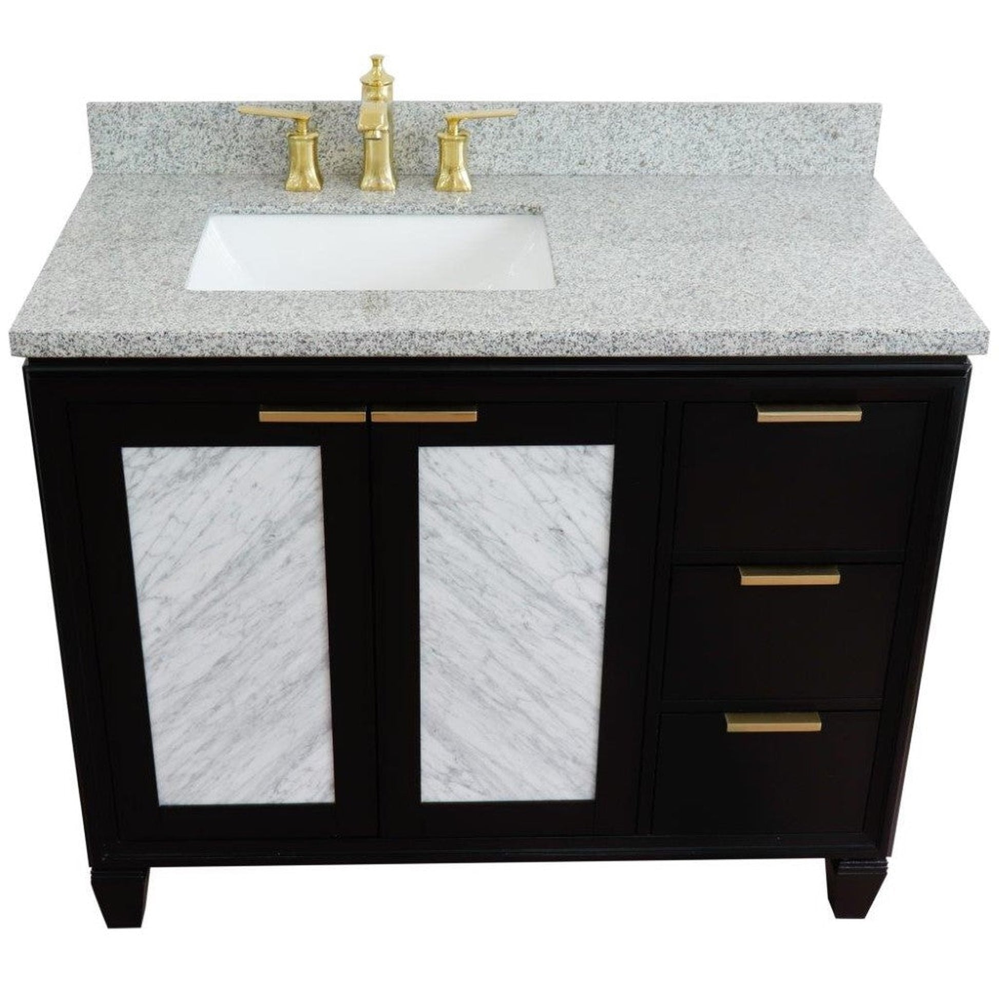 Bellaterra Home Trento 43" 2-Door 3-Drawer Black Freestanding Vanity Set With Ceramic Left Undermount Rectangular Sink and Gray Granite Top, and Left Door Cabinet