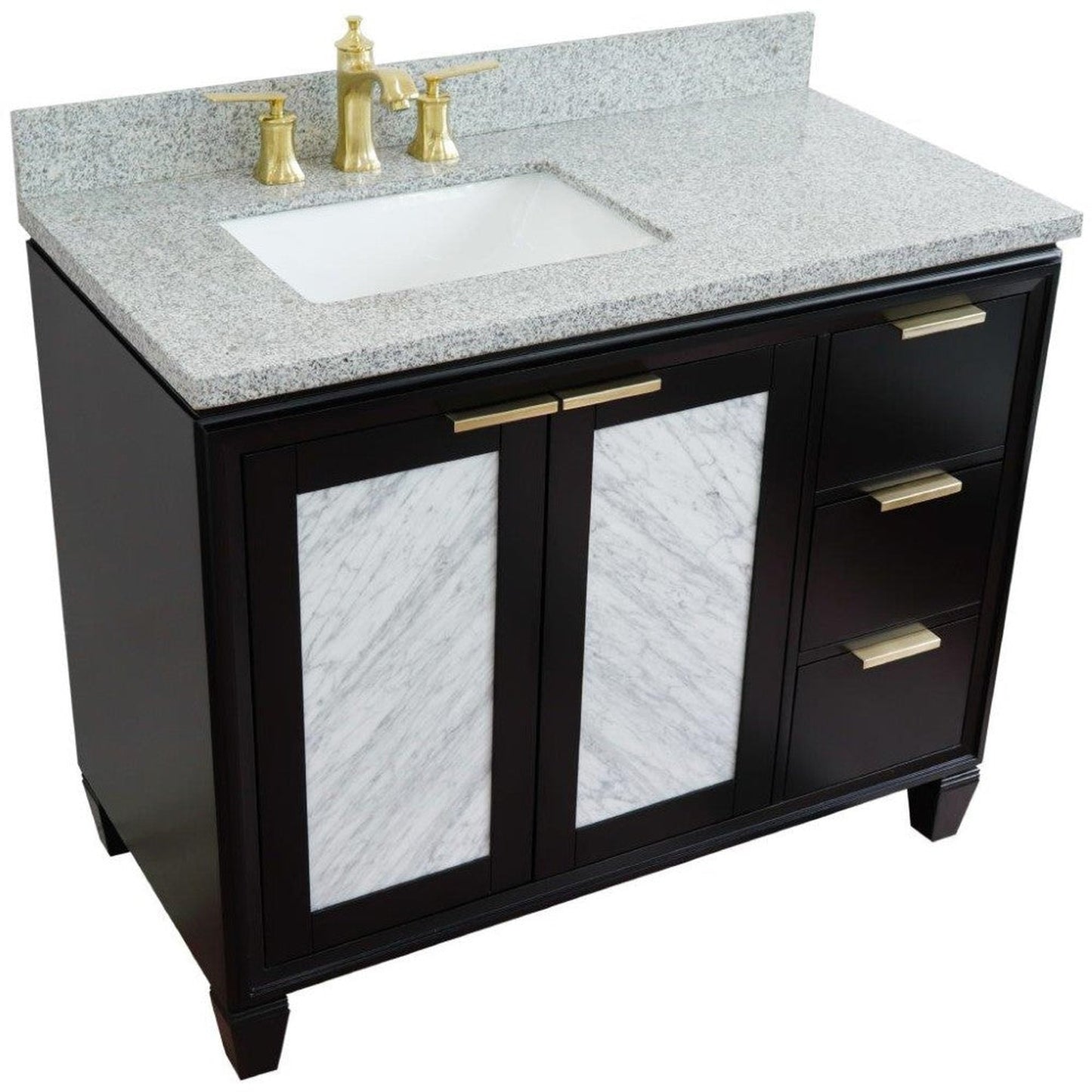 Bellaterra Home Trento 43" 2-Door 3-Drawer Black Freestanding Vanity Set With Ceramic Left Undermount Rectangular Sink and Gray Granite Top, and Left Door Cabinet