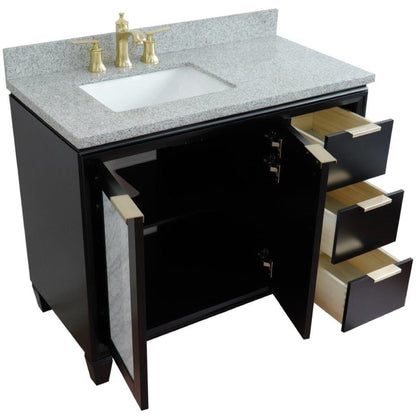Bellaterra Home Trento 43" 2-Door 3-Drawer Black Freestanding Vanity Set With Ceramic Left Undermount Rectangular Sink and Gray Granite Top, and Left Door Cabinet