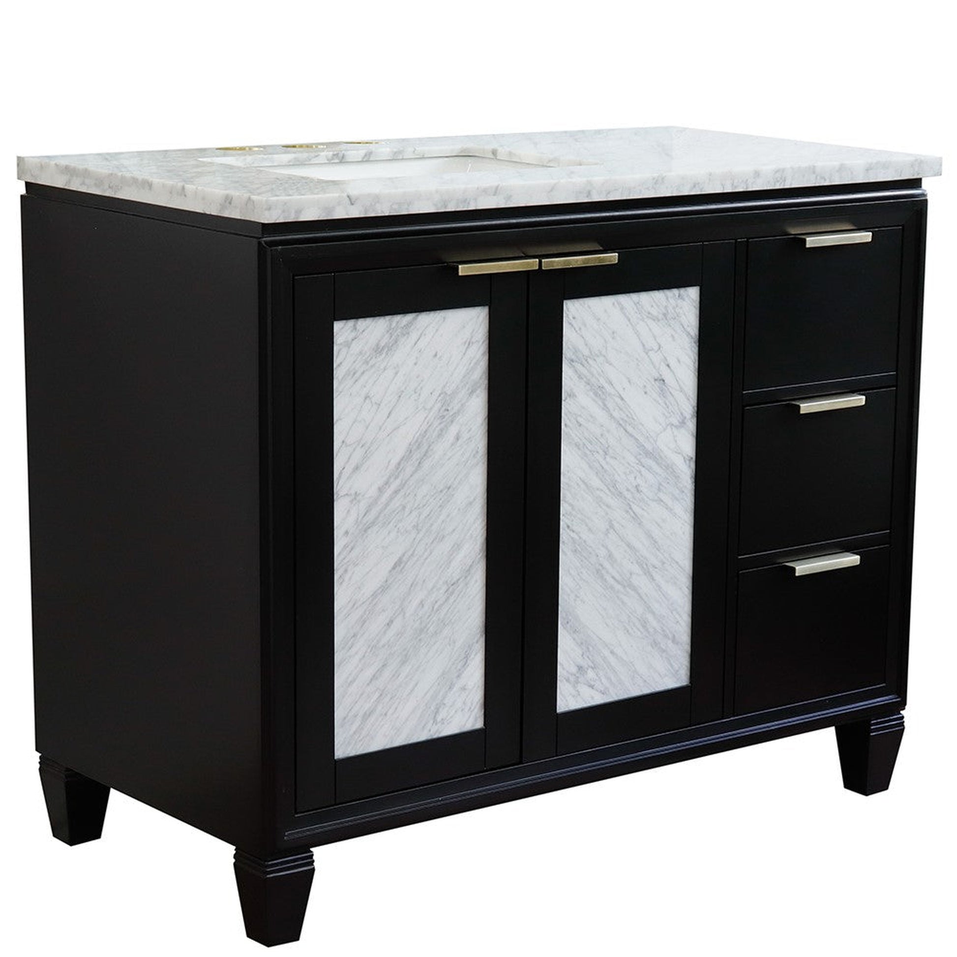 Bellaterra Home Trento 43" 2-Door 3-Drawer Black Freestanding Vanity Set With Ceramic Left Undermount Rectangular Sink and White Carrara Marble Top, and Left Door Cabinet