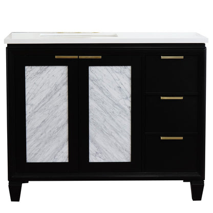 Bellaterra Home Trento 43" 2-Door 3-Drawer Black Freestanding Vanity Set With Ceramic Left Undermount Rectangular Sink and White Quartz Top, and Left Door Cabinet